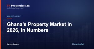 TF Properties article graphic: Ghana property market 2026 in numbers, 1.8 million unit housing deficit